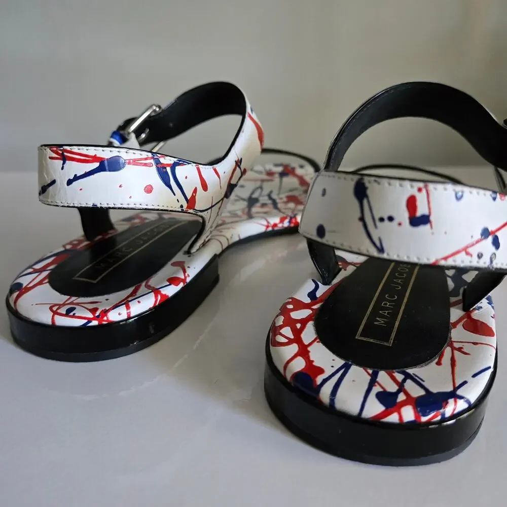 Marc Jacobs Elizabeth Multi-Color Paint Splatter Flat Sandal, Size 38 / US 8